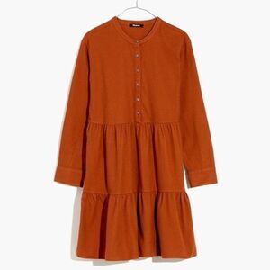 NWT Madewell Flannel Button - Placket Tiered Mini Dress – Size 3X – Burnt Orange